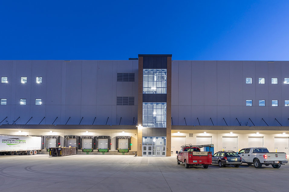 Warehouse entrance at night view