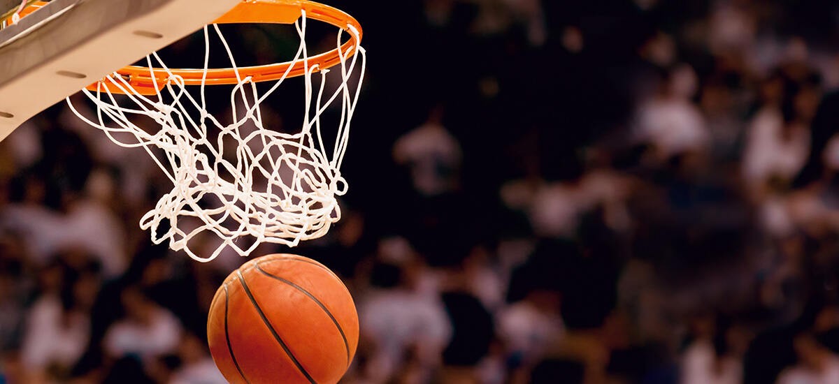 View of basketball after passing through the net