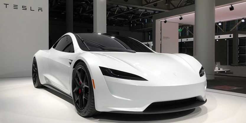 Tesla electric car standing in the showroom