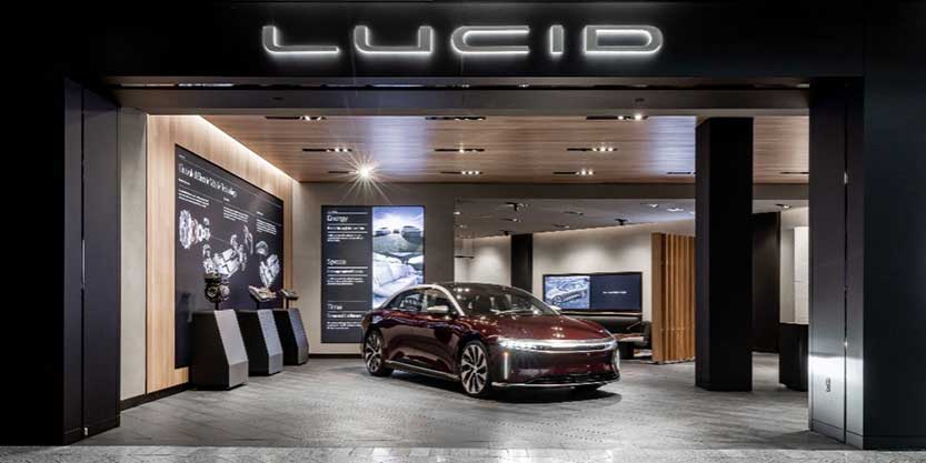 Lucid car standing in the showroom