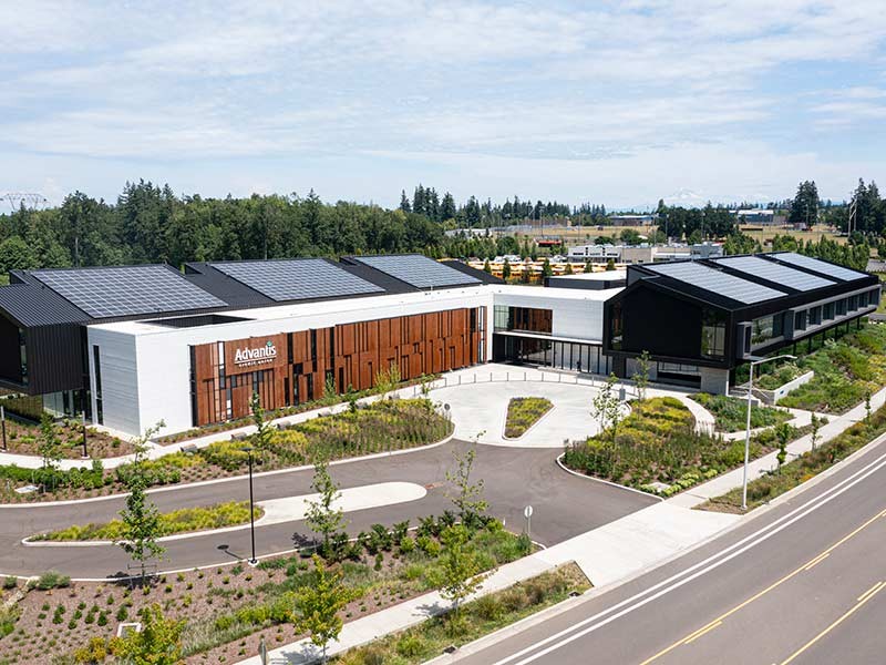 Advantis Credit Union has moved into their new 12-acre headquarters in Oregon City, OR. Their headquarters is shown here.