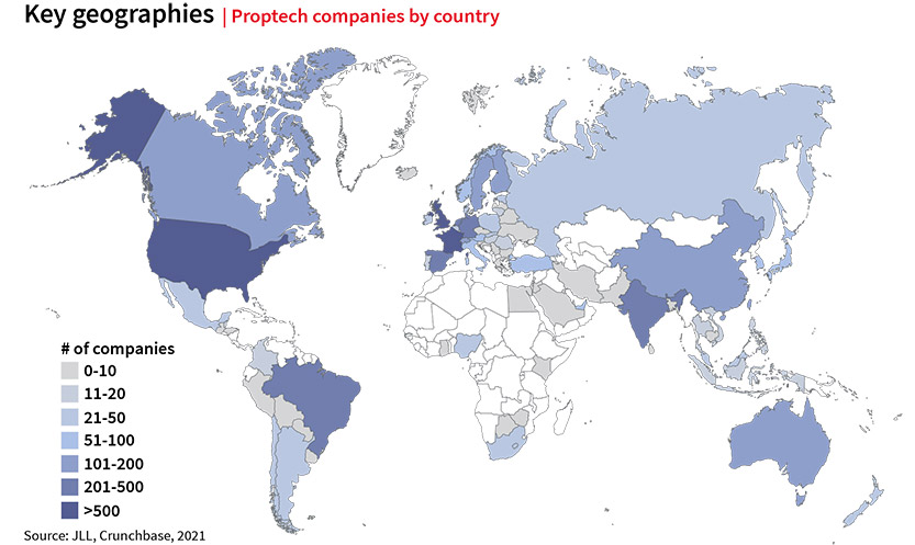 Key Geographies, Proptech Companies By Geography