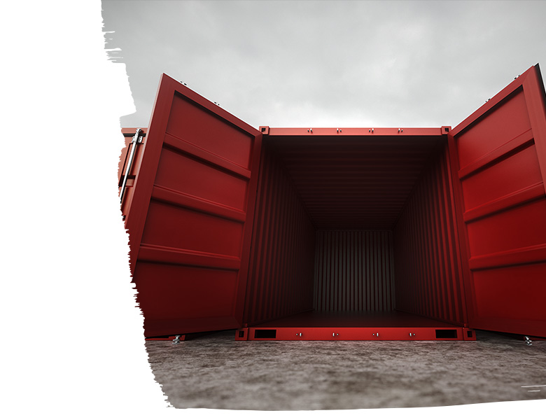 Container is parked and view of backside door open
