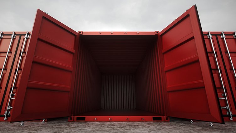Container is parked and view of backside door open