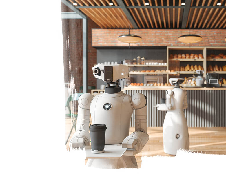 Robots serving food in restaurant