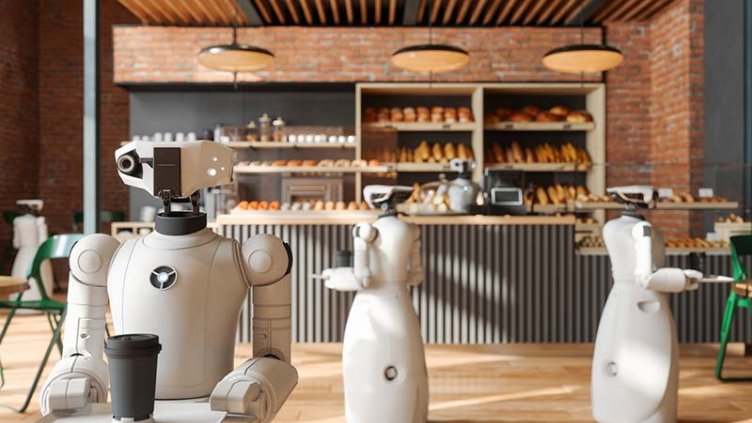 Robots serving food in restaurant