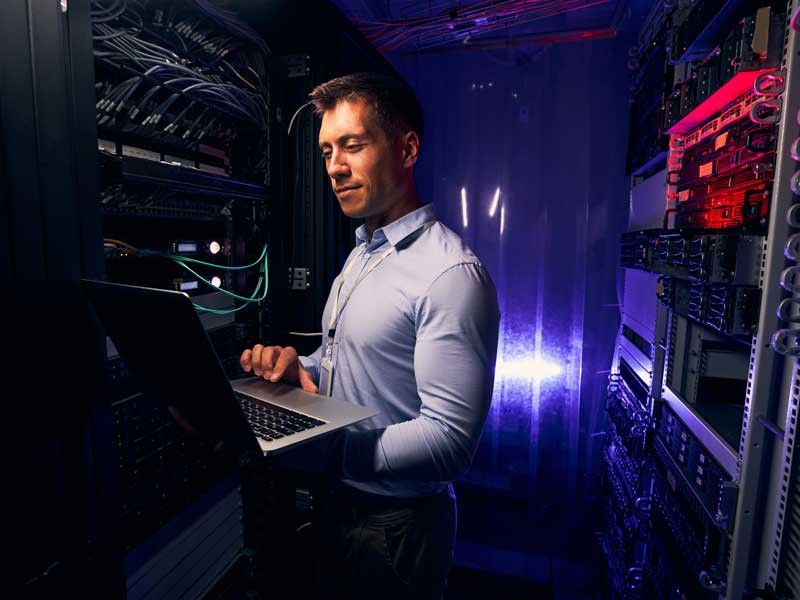 A person working in the data center