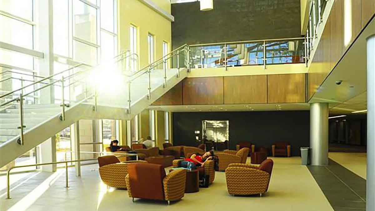 View of seating area inside a college