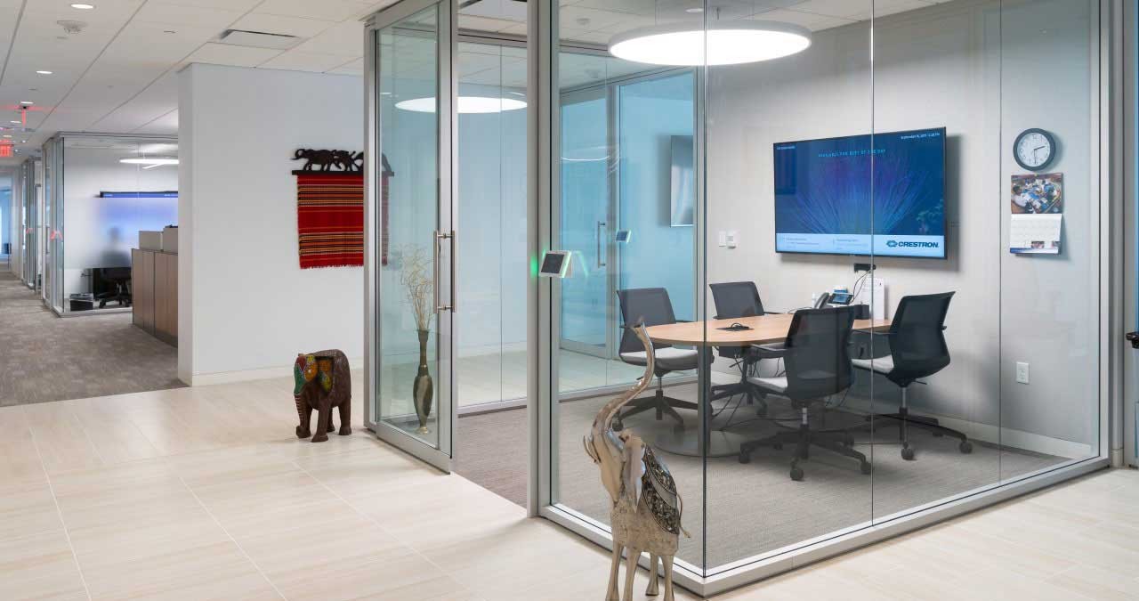 Interior view of a huddle room inside JLL office