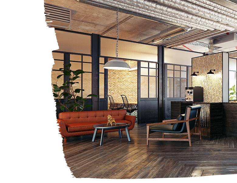 A modern workplace lounge area for employees