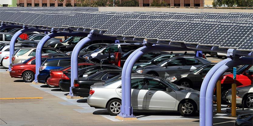 Solar panels on carport in parking lot