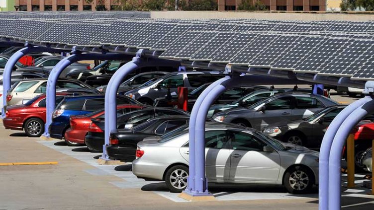 Solar panels on carport in parking lot