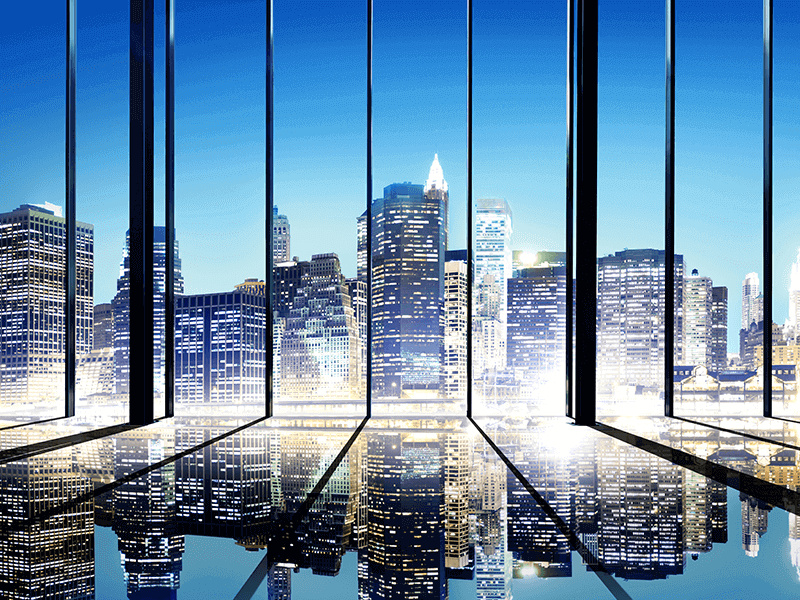Corporate Buildings through window 