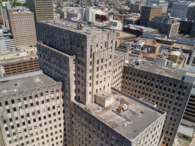 Aerial view of LSU charity hospital