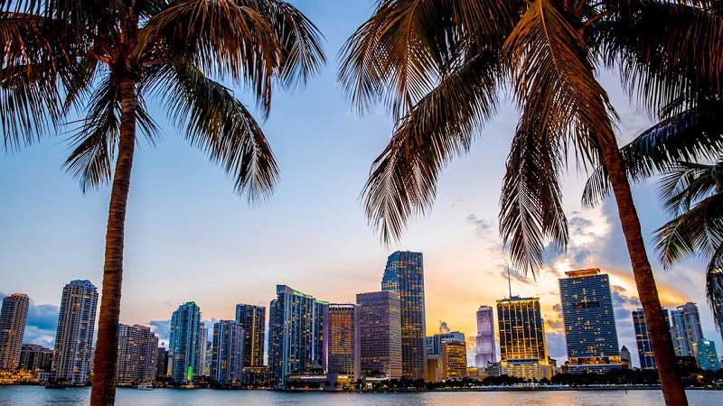 Beautiful skyline sea view of Miami for vacations
